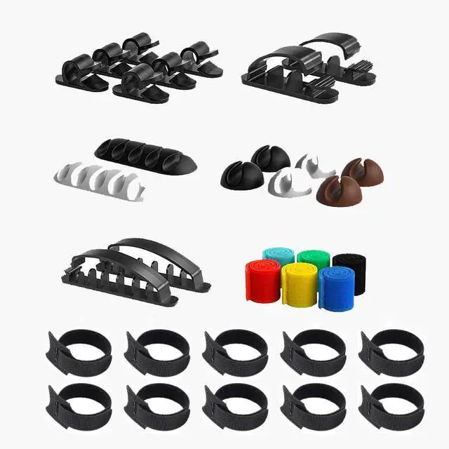 Main image of 34pcs Cord Management Organizer Kit, Reusable Cable Ties Wire Organizer Set with Self-Adhesive Cable Clips for Desk Computer TV Home Office