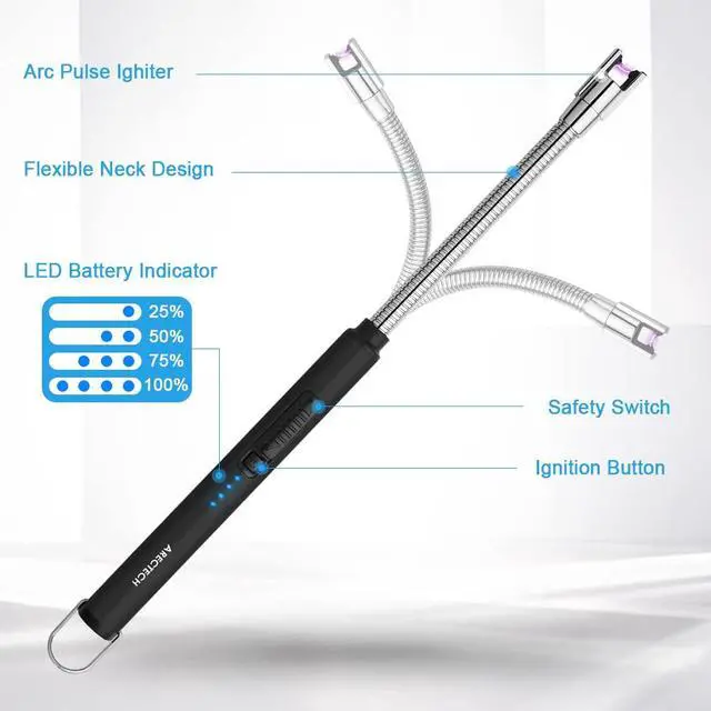 Alt view image 4 of 7 - Electric Arc Candle Lighter Flameless Rechargeable USB Long Lighter for Candle Cooking BBQs Fireworks Black