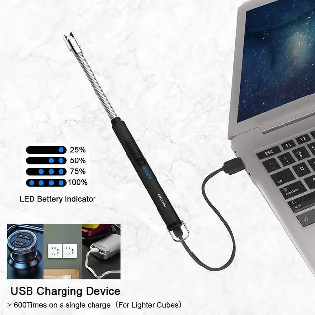Alt view image 6 of 7 - Electric Arc Candle Lighter Flameless Rechargeable USB Long Lighter for Candle Cooking BBQs Fireworks Black