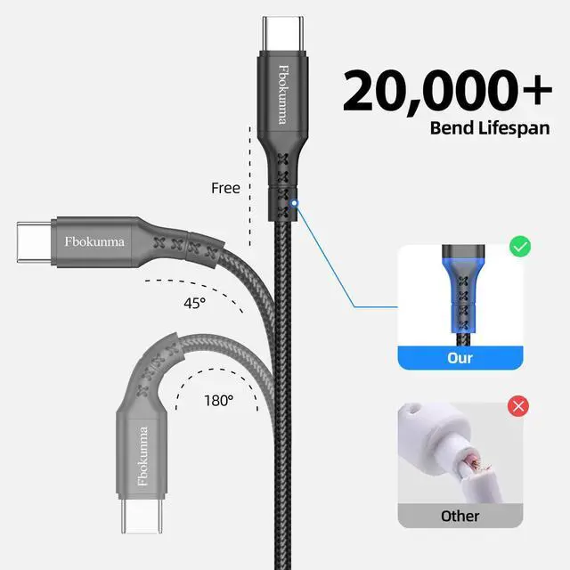 Alt view image 5 of 7 - 1ft USB C to USB C Cable, 3-Pack 65W USBC to USBC Cord, 12inch Type C to C Charger Cable Fast Charging for iPhone 16 15 Pro Max/Plus, for Samsung Galaxy S24 S23 S22, for iPad/MacBook Pro/Air, Pixel