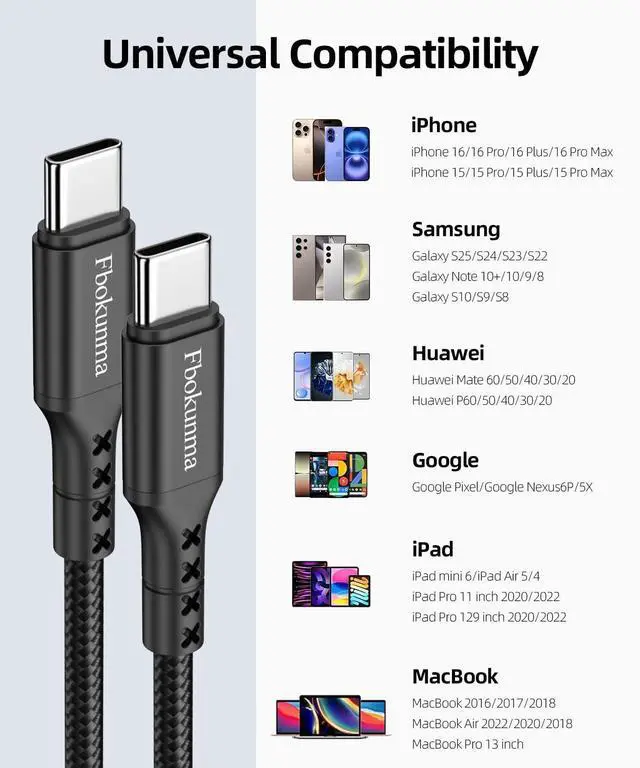 Alt view image 6 of 7 - 1ft USB C to USB C Cable, 3-Pack 65W USBC to USBC Cord, 12inch Type C to C Charger Cable Fast Charging for iPhone 16 15 Pro Max/Plus, for Samsung Galaxy S24 S23 S22, for iPad/MacBook Pro/Air, Pixel
