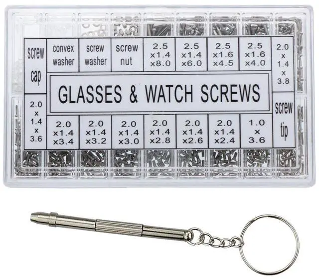 Main image of 1000pcs Micro Eyeglass Sunglass Repair Screws, Nuts Assortment Stainless Steel Screws for Spectacles Watch with (Screwdriver)