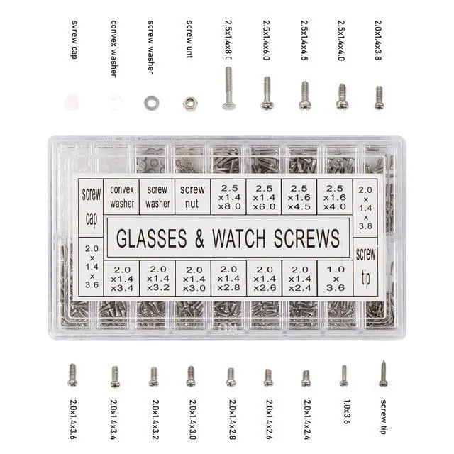 Alt view image 4 of 7 - 1000pcs Micro Eyeglass Sunglass Repair Screws, Nuts Assortment Stainless Steel Screws for Spectacles Watch with (Screwdriver)