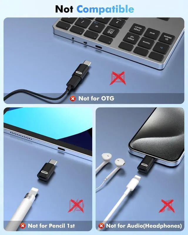 Alt view image 2 of 7 - Lightning to USB-C Adapter for iPhone 17 Air 16 15, 2 Pack, Black PD