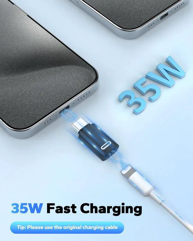 Alt view image 5 of 7 - Lightning to USB-C Adapter for iPhone 17 Air 16 15, 2 Pack, Black PD