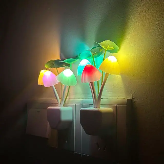 Main image of Mushroom Night Light, Plug-in with Sensor, RGB LED Lamp, 2-Pack