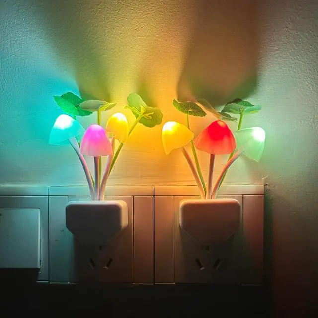 Alt view image 3 of 7 - Mushroom Night Light, Plug-in with Sensor, RGB LED Lamp, 2-Pack