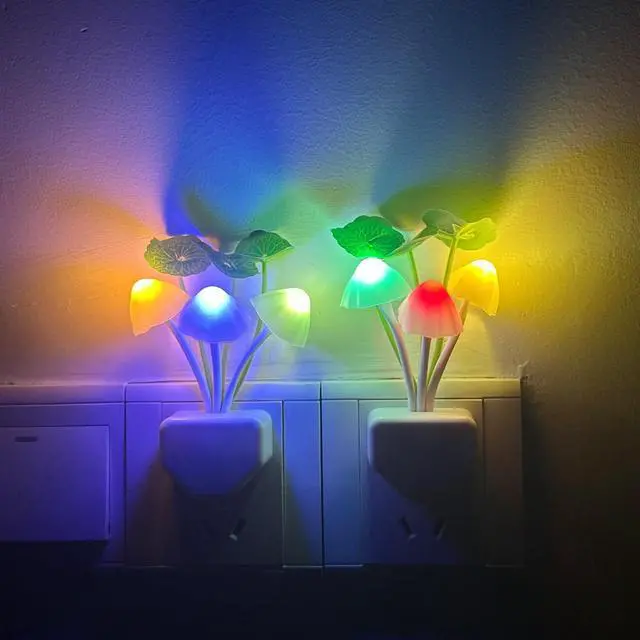 Alt view image 4 of 7 - Mushroom Night Light, Plug-in with Sensor, RGB LED Lamp, 2-Pack