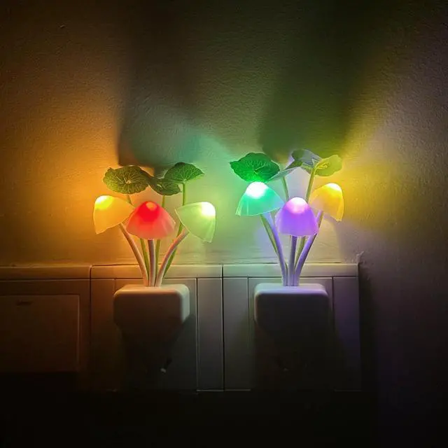 Alt view image 7 of 7 - Mushroom Night Light, Plug-in with Sensor, RGB LED Lamp, 2-Pack