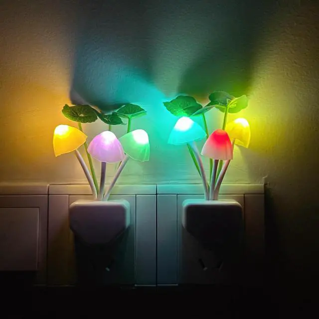 Alt view image 2 of 7 - Mushroom Night Light, Plug-in with Sensor, RGB LED Lamp, 2-Pack