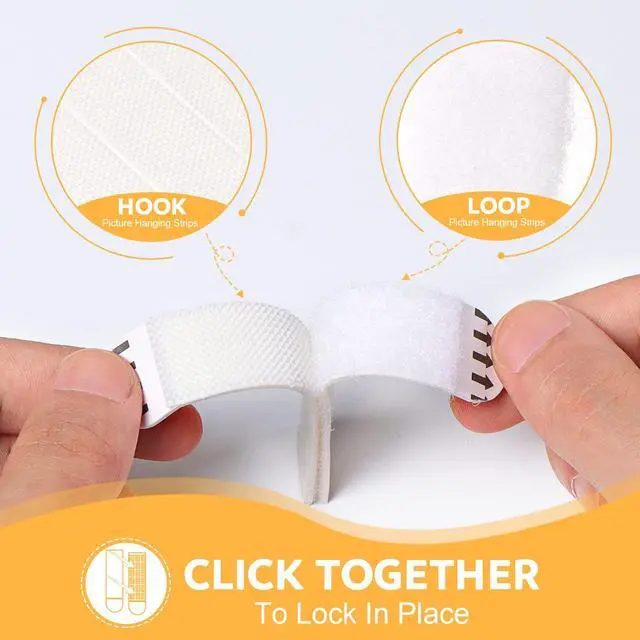 Alt view image 3 of 7 - Medium Picture Hanging Strips Heavy Duty,20-Pairs(40 Strips) Sticky Picture Hangers for Walls Hanging Without Nail,Damage Free No Nails Refill Adhesive Poster Frame Mounting, White