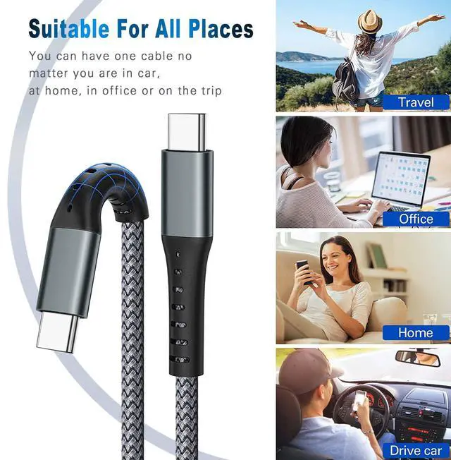 Alt view image 6 of 7 - USB-C to USB-C 60W 3FT 3-Pack, Nylon Braided Fast Charging Cable