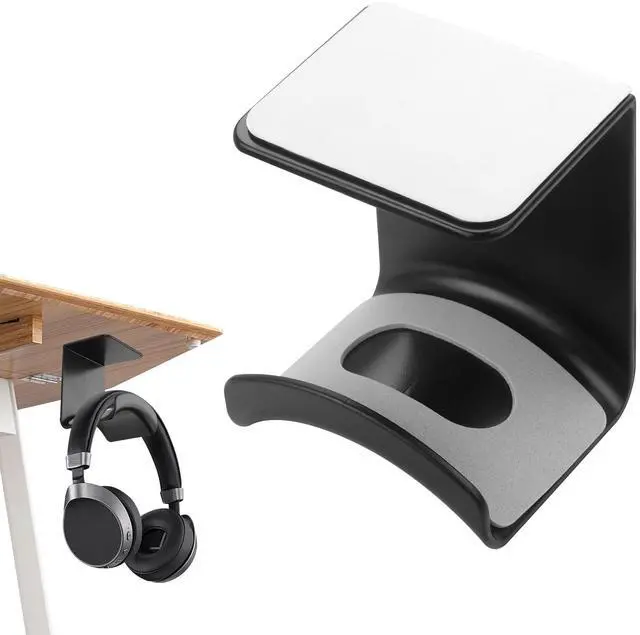 Main image of Headset Hanger Holder Wall Mount, Sticky Headset Stand Holder Clip Under Desk for All Headphone/Controller (Black,Hanging Style)