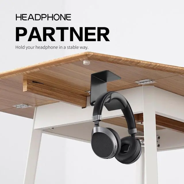 Alt view image 3 of 6 - Headset Hanger Holder Wall Mount, Sticky Headset Stand Holder Clip Under Desk for All Headphone/Controller (Black,Hanging Style)