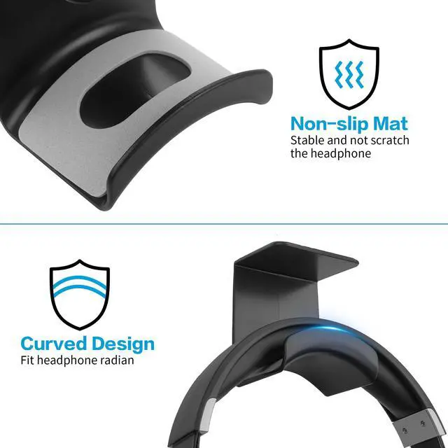 Alt view image 4 of 6 - Headset Hanger Holder Wall Mount, Sticky Headset Stand Holder Clip Under Desk for All Headphone/Controller (Black,Hanging Style)