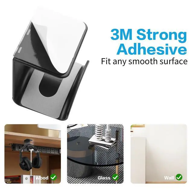 Alt view image 5 of 6 - Headset Hanger Holder Wall Mount, Sticky Headset Stand Holder Clip Under Desk for All Headphone/Controller (Black,Hanging Style)