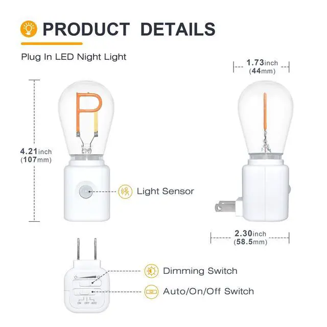 Alt view image 2 of 5 - Motion Sensor Night Light, LED Night Lights Plug into Wall, 10-100LM Dimmable Night Light P-Type for Hallway, Stairs, Bedroom, Garage, Bathroom, 2200K Amber, 2-Pack