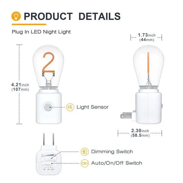 Alt view image 2 of 5 - LED Night Lights Plug Into Wall, Plug in Night Light LED with Motion Sensor, 10-100LM Dimmable Nightlight, Nightlights for Bathroom, Hallway,Stairway, Gift, 2 Pack