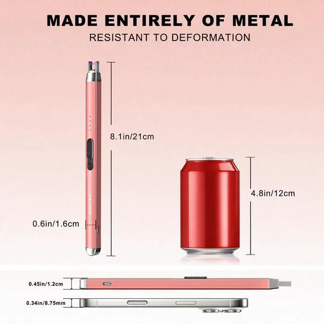 Alt view image 2 of 7 - Upgraded Electric Lighter, USB C Rechargeable Flameless Plasma Arc Lighters with LED Display, Windproof Candle Lighter for BBQ Camping Kitchen, Safety Lock, Gifts for Men Women (Rose Gold)