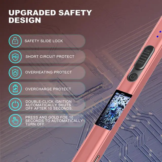 Alt view image 4 of 7 - Upgraded Electric Lighter, USB C Rechargeable Flameless Plasma Arc Lighters with LED Display, Windproof Candle Lighter for BBQ Camping Kitchen, Safety Lock, Gifts for Men Women (Rose Gold)