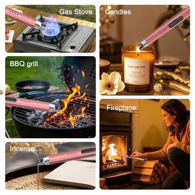 Alt view image 5 of 7 - Upgraded Electric Lighter, USB C Rechargeable Flameless Plasma Arc Lighters with LED Display, Windproof Candle Lighter for BBQ Camping Kitchen, Safety Lock, Gifts for Men Women (Rose Gold)