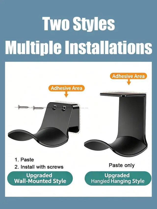 Alt view image 3 of 5 - 2-Pack Under Desk Headphone Hanger Adhesive Headset Holder Mount