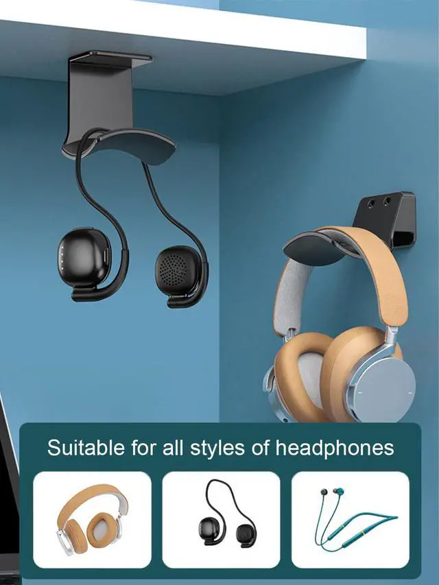 Alt view image 4 of 5 - 2-Pack Under Desk Headphone Hanger Adhesive Headset Holder Mount