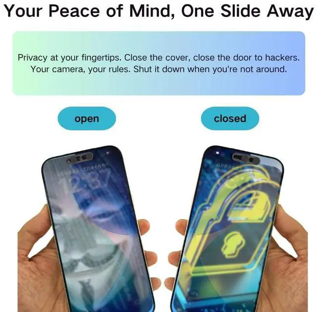 Alt view image 4 of 7 - Front Camera Privacy Cover, Camera Protector Compatible with iPhone 16/16Plus/16Pro/16 Pro Max/15/15Plus/15Pro/15 Pro Max/14Pro/14 Pro Max,, On/Off Face Recognition , Strong Adhesive-Black, 2 Pack