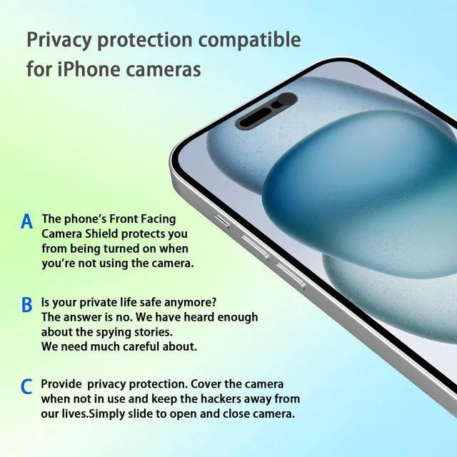 Alt view image 5 of 7 - Webcam Cover,Front Camera Cover Compatible for iPhone 15/15 Plus/15 Pro/15 Pro Max/14 Pro/14 Pro Max,Protect Privacy and Security,Not Affect Face ID, 2 Pack-Black