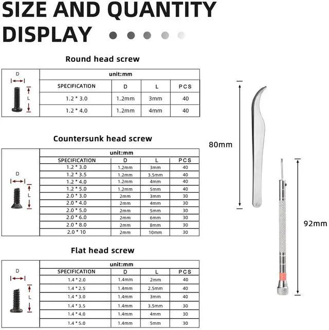 Alt view image 2 of 5 - 630 Pcs Tiny Micro Repair Screw Kit Eyeglass Sunglass Repair Kit with Screwdriver for Repair Spectacles, Watch, Jewelry