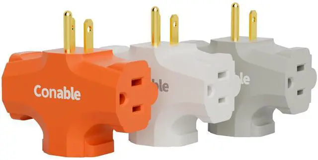 Main image of 3-Outlet Adapter, 3 Prong Plug Extender, Heavy-Duty Grounded Power Tap 3 Way Splitter Adapter, Electric Outlet Expander Sideways, Multiple Colors, T-Shape Design, ETL Listed, Orange/White/Grey, 3 Pack