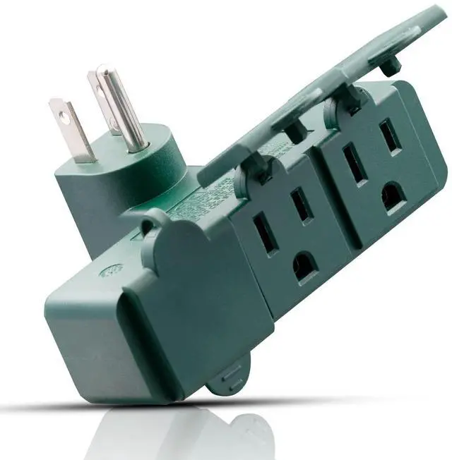 Main image of 3-Prong Weatherproof 3-Outlet Extender Adapter, Heavy Duty Triple Grounding Outlet Power Extender with Dust-proof Cover, Indoor/Outdoor Use, ETL Listed, 1 Pack, Green