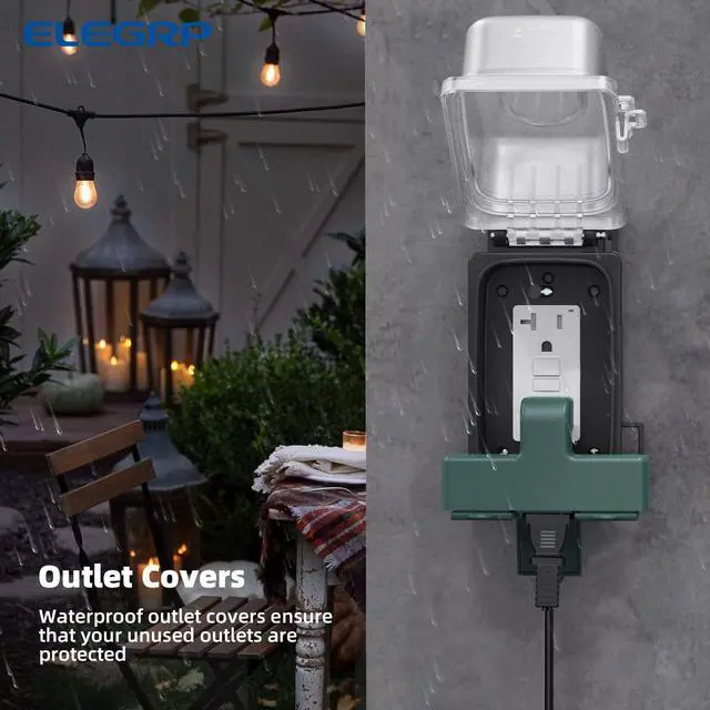 Alt view image 5 of 6 - 3-Prong Weatherproof 3-Outlet Extender Adapter, Heavy Duty Triple Grounding Outlet Power Extender with Dust-proof Cover, Indoor/Outdoor Use, ETL Listed, 1 Pack, Green