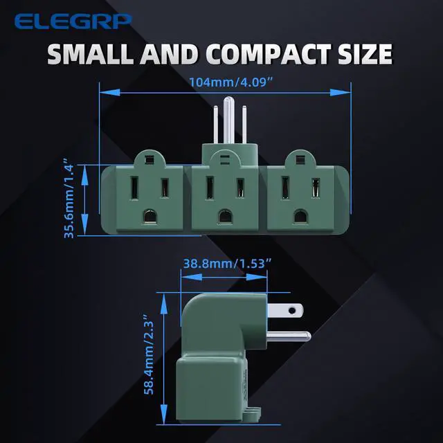 Alt view image 6 of 6 - 3-Prong Weatherproof 3-Outlet Extender Adapter, Heavy Duty Triple Grounding Outlet Power Extender with Dust-proof Cover, Indoor/Outdoor Use, ETL Listed, 1 Pack, Green