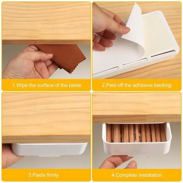 Alt view image 4 of 7 - 2pcs Under Desk Drawers - Self-Adhesive Hidden Undermount,under desk drawer