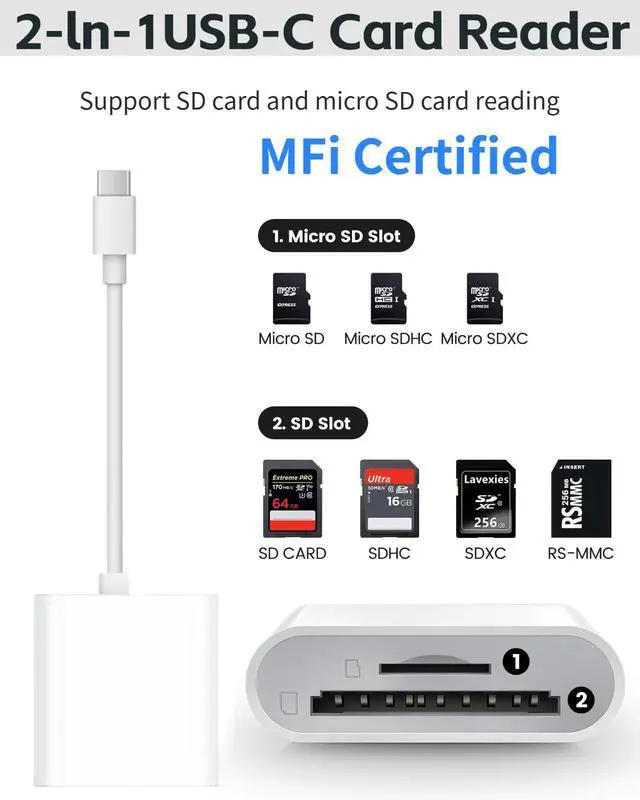 Alt view image 4 of 7 - USB C to SD Card Reader for iPhone 15 16 17, Apple MFi Certified USB Type C SD Card Adapter with SD MicroSD Memory Dual Slots for iPad/MacBook/Mac, High-Speed Trail Camera Viewer