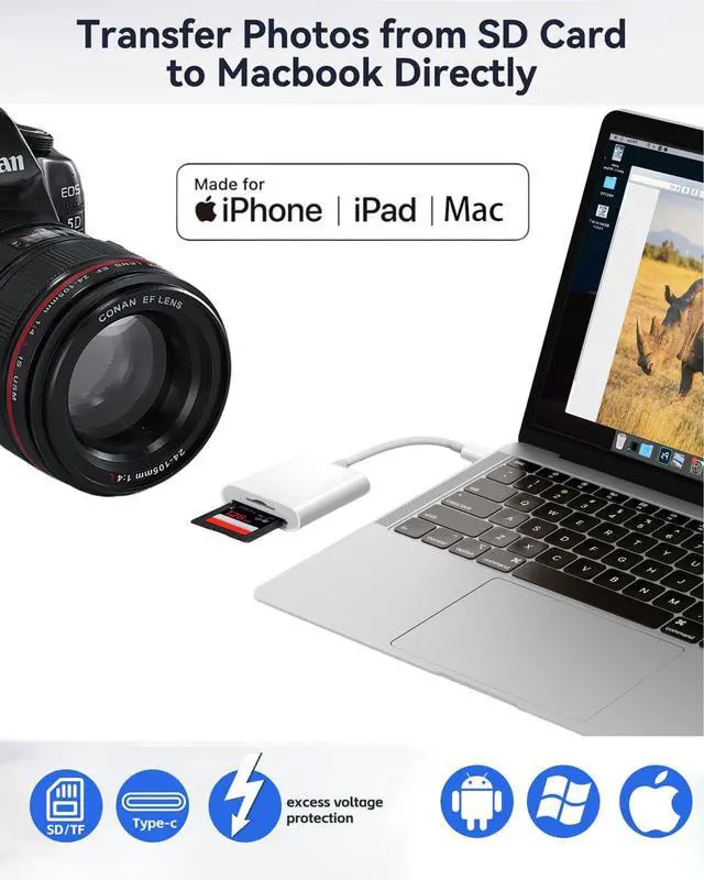Alt view image 2 of 7 - USB C to SD Card Reader for iPhone 15 16 17, Apple MFi Certified USB Type C SD Card Adapter with SD MicroSD Memory Dual Slots for iPad/MacBook/Mac, High-Speed Trail Camera Viewer