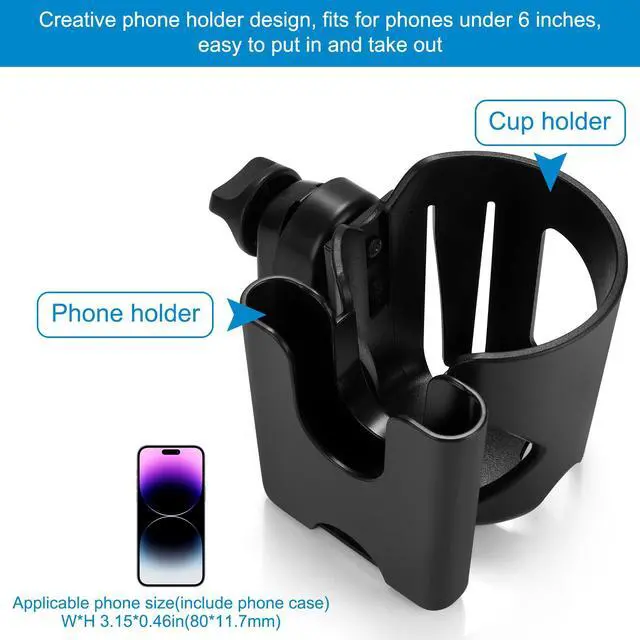 Alt view image 3 of 7 - Stroller Cup Holder, Universal Drinks Holder for Walker Wheelchair Bike