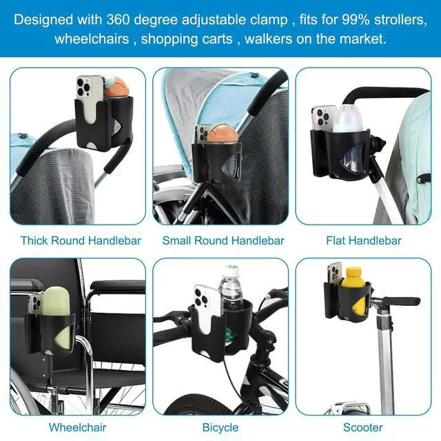 Alt view image 7 of 7 - Stroller Cup Holder, Universal Drinks Holder for Walker Wheelchair Bike
