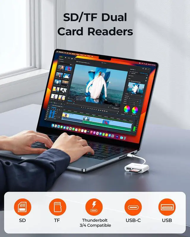 Alt view image 4 of 7 - USB-C SD Card Reader - Type-C to SD/MicroSD Card Reader for iPhone 15/iPad/Mac/Laptop, iMac/iPad Pro/Air/Mini, MacBook Pro/Air, Galaxy