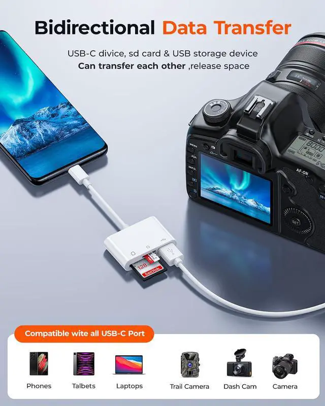 Alt view image 5 of 7 - USB-C SD Card Reader - Type-C to SD/MicroSD Card Reader for iPhone 15/iPad/Mac/Laptop, iMac/iPad Pro/Air/Mini, MacBook Pro/Air, Galaxy