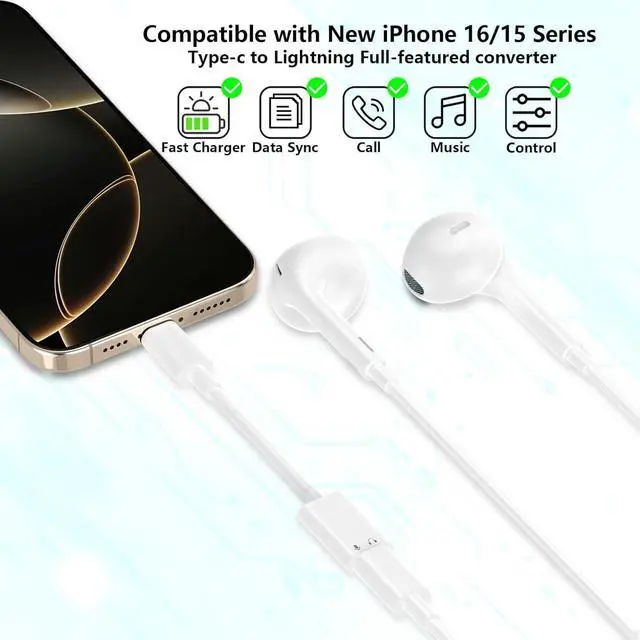 Alt view image 2 of 7 - USB C to Lightning Adapter Compatible with iPhone 17 16 15 Pro Max, 27W PD Fast Charging, Data Sync & Audio Output Support, Type C Male to Lightning Female Converter for iPad Air/Mini