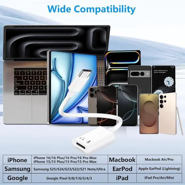 Alt view image 3 of 7 - USB C to Lightning Adapter Compatible with iPhone 17 16 15 Pro Max, 27W PD Fast Charging, Data Sync & Audio Output Support, Type C Male to Lightning Female Converter for iPad Air/Mini