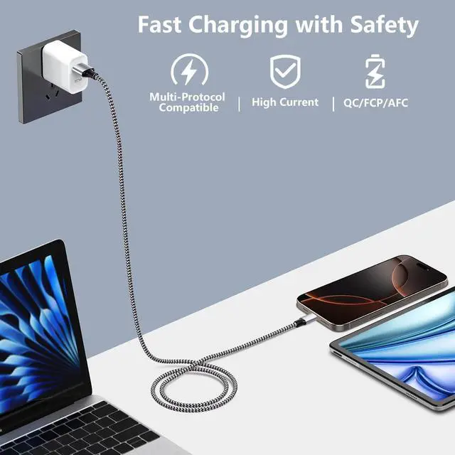 Alt view image 2 of 7 - USB C to USB C Cable 3FT 5 Pack, Premium Braided 60W Fast Charging Type C Charger Cord, USB Type C Fast Charging Cable for iPhone 17 16 15 Pro Plus Pro Max/iPad Pro/Air, Samsung Galaxy