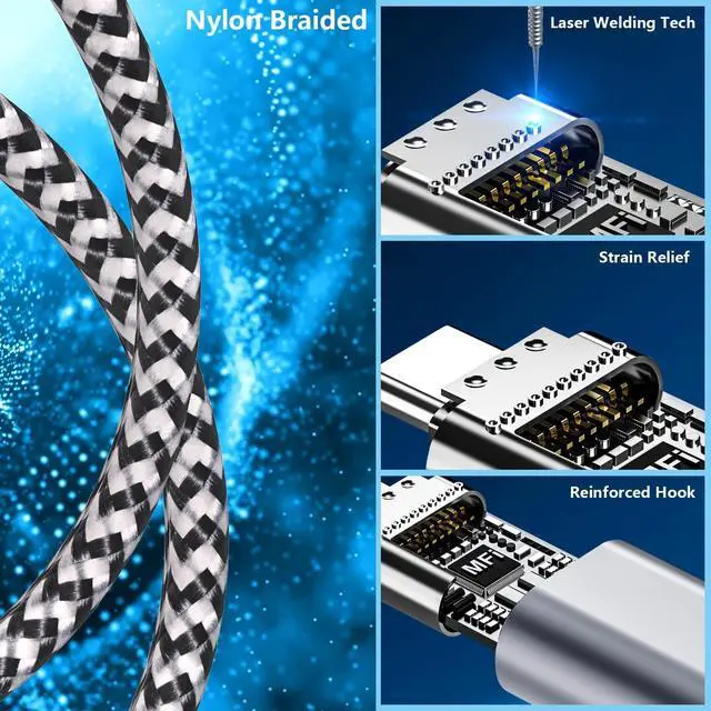 Alt view image 4 of 7 - USB C to USB C Cable 3FT 5 Pack, Premium Braided 60W Fast Charging Type C Charger Cord, USB Type C Fast Charging Cable for iPhone 17 16 15 Pro Plus Pro Max/iPad Pro/Air, Samsung Galaxy