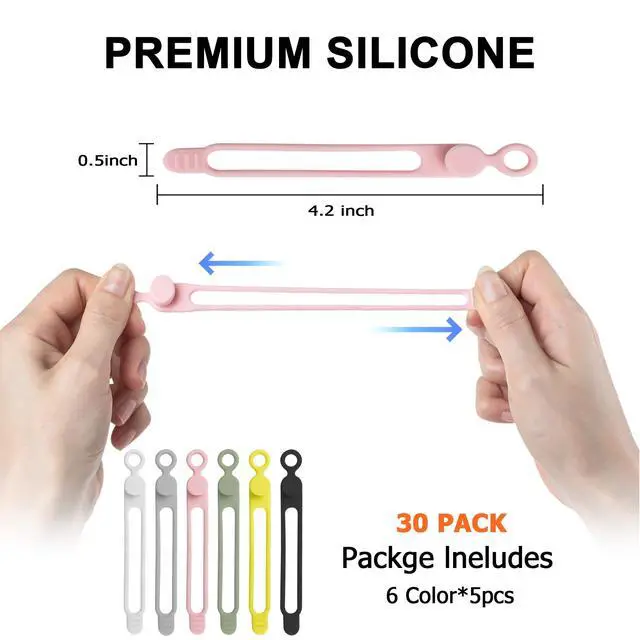 Alt view image 2 of 6 - 30Pcs Silicone Cable Ties, Cord Organizer Cable Management
