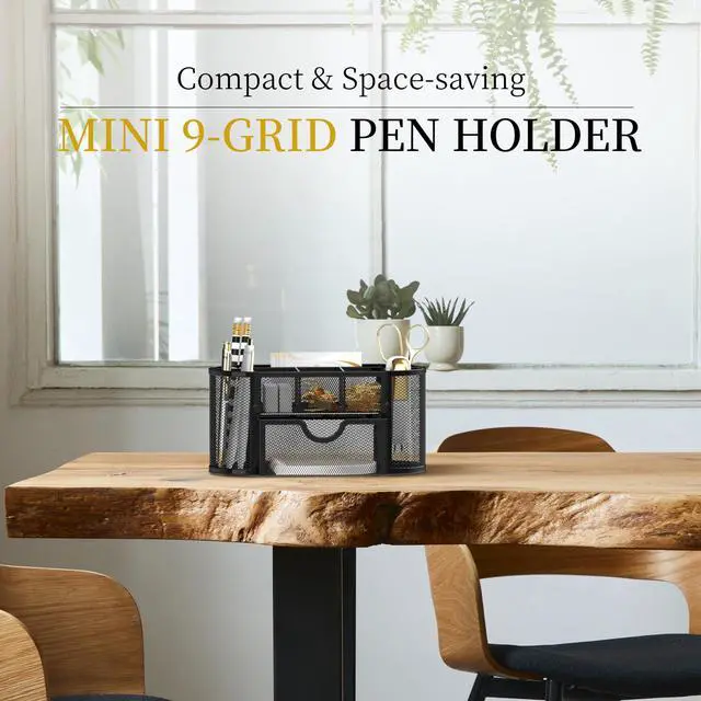 Alt view image 2 of 7 - Desk Organizer with Drawer, 9-Compartment Pen Holder for Desk, Black