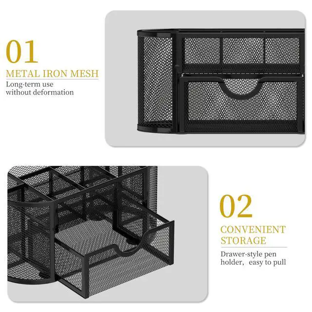 Alt view image 5 of 7 - Desk Organizer with Drawer, 9-Compartment Pen Holder for Desk, Black