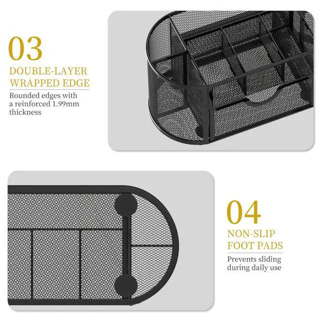 Alt view image 6 of 7 - Desk Organizer with Drawer, 9-Compartment Pen Holder for Desk, Black