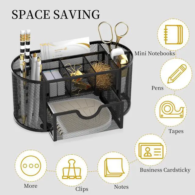 Alt view image 4 of 7 - Desk Organizer with Drawer, 9-Compartment Pen Holder for Desk, Black